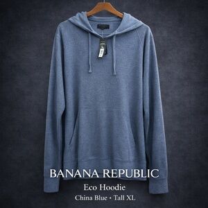 Banana Republic Eco Brushed Waffle Hoodie Henley China Blue XL Tall